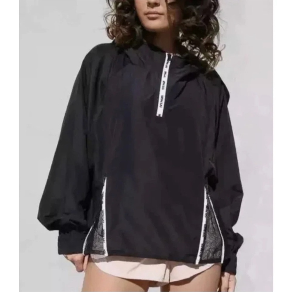 Ivy Park Lightweight Windbreaker Hooded Pullover Oversized Black Jacket SMALL J8